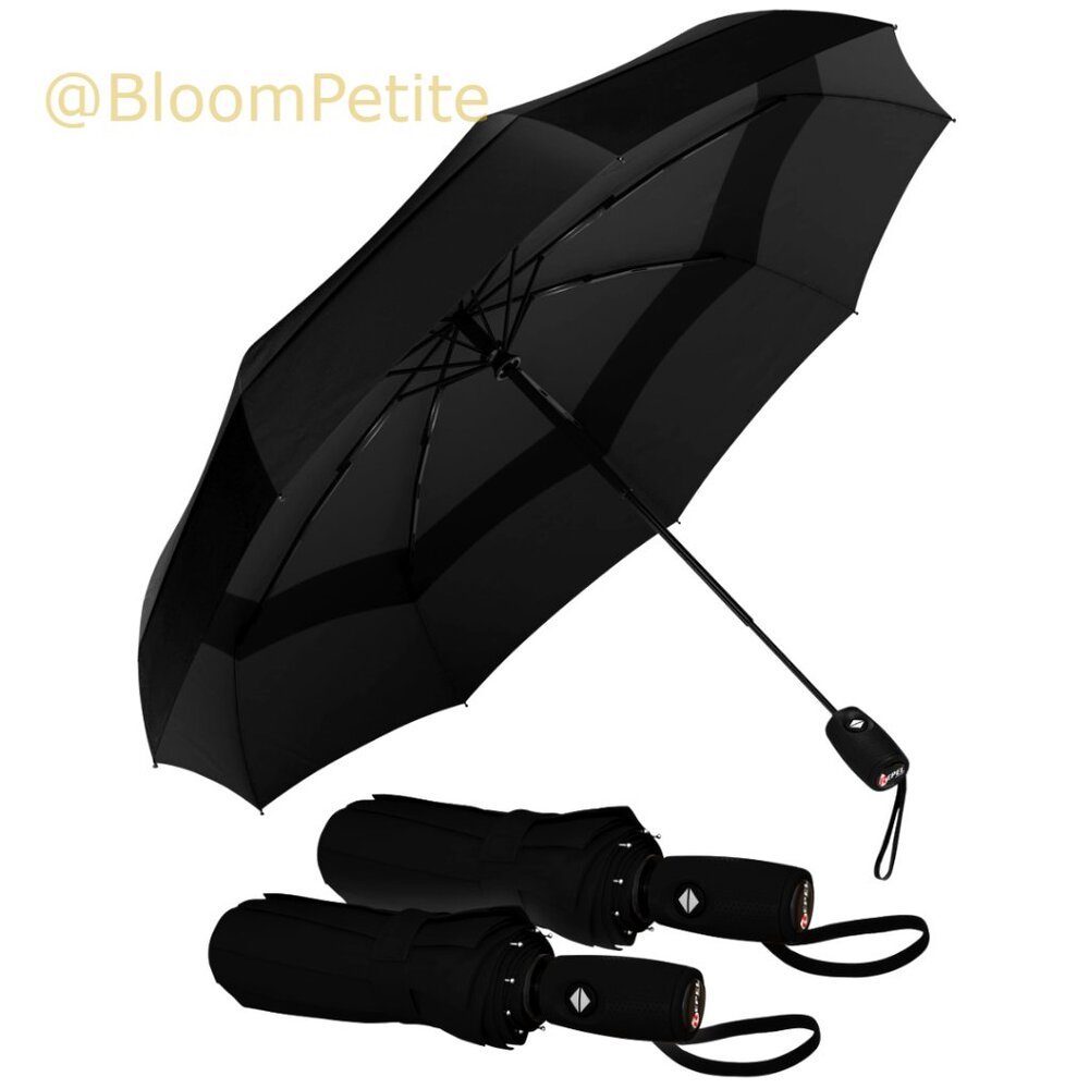 Windproof Travel Umbrella, Auto Folding, Compact, Fiberglass Frame